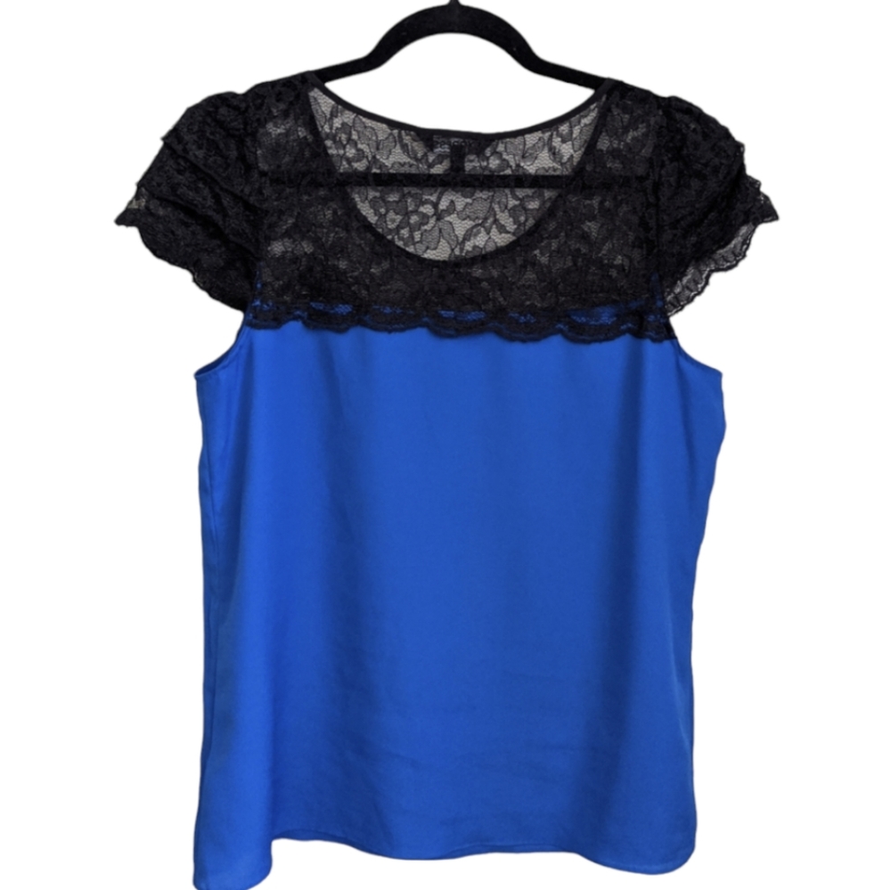 Express Blue Lace Top with Ruffle Sleeves - Size M 💙🖤 - Picture 2 of 7